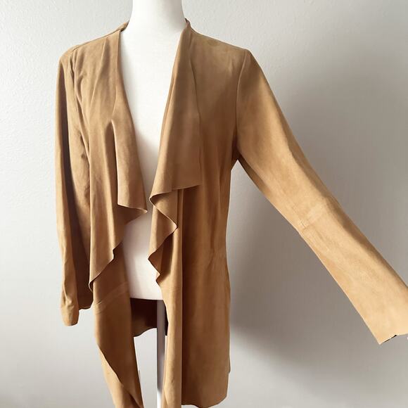 Eileen Fisher Tan Goat Suede Open Drape Front Jacket Women's Size Medium - Picture 2 of 15